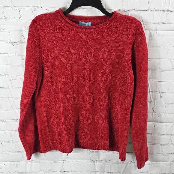 Vintage 1990's Jennifer Moore Red Cable Sweater Sz. Large B-C - Picture 1 of 4